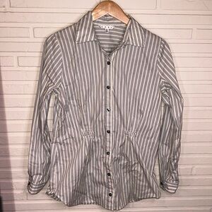 Cabi Blue and Yellow Striped Button Down Long Sleeve Shirt, Women Size Medium